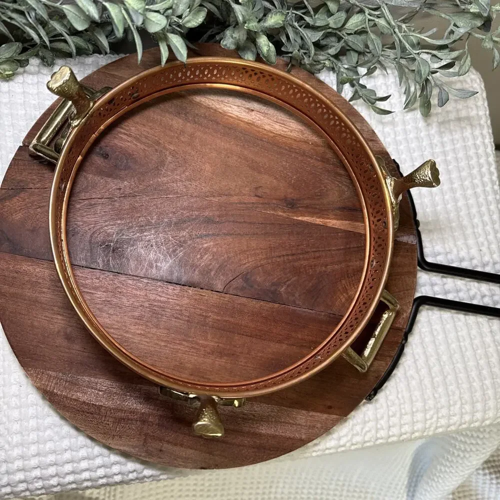 Copper Brass Gallery Bowl Holder Casserole Stand Footed Hollywood Regency Vtg